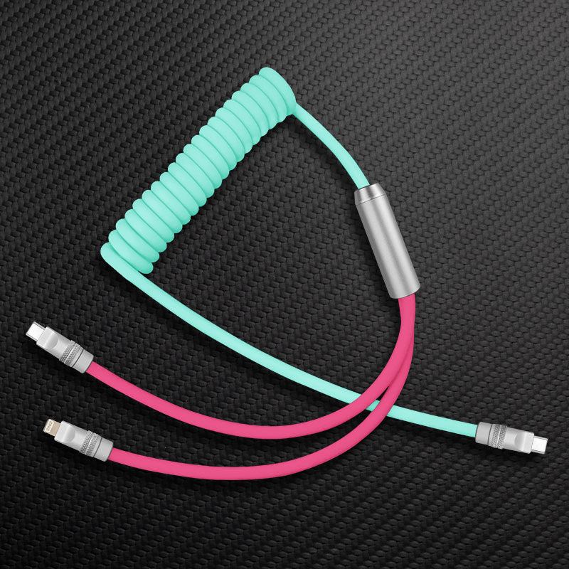 "Curly Chubby" 2 In 1 Spring ColorBlock Fast Charging Cable - Image 3