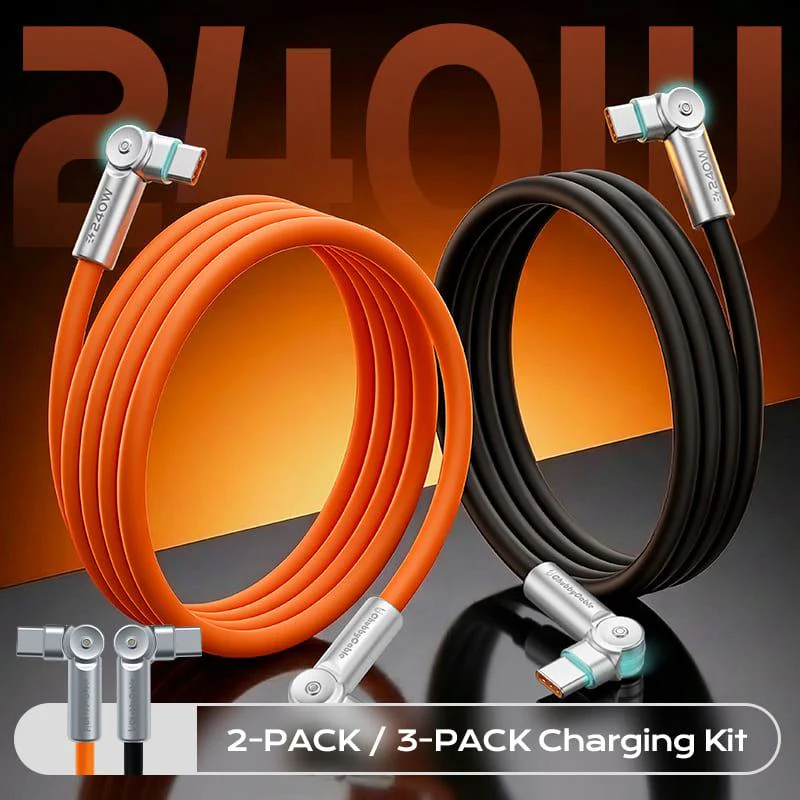 "Chubby RotateX" 240W Rotating Cable – 2-Pack / 3-Pack (Dual 180° + LED)