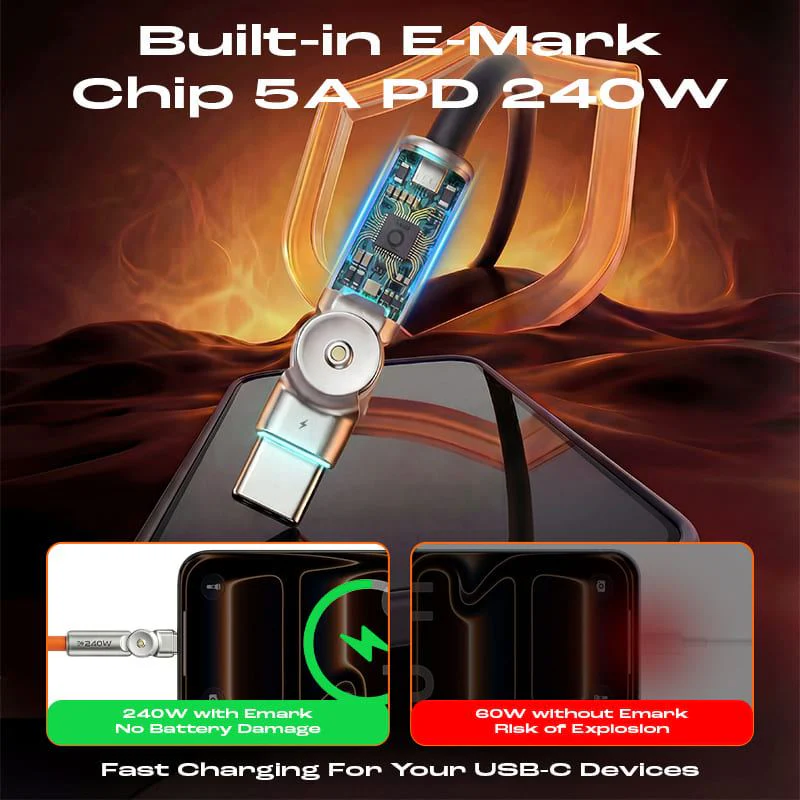 "Chubby RotateX" - 240W Dual 180° Rotating Fast Charging Cable With LED Light - Image 6