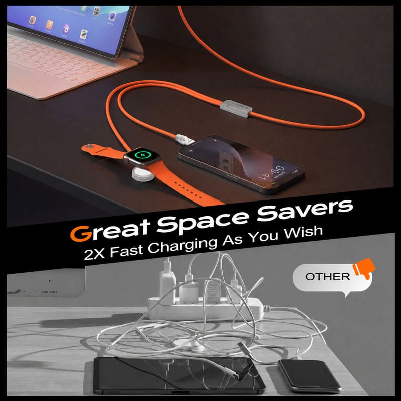 ChubbyCable Duo-Core Flex™ 2-in-1 USB-C to 100W USB-C & 5W Apple Watch Charging Cable - Image 5