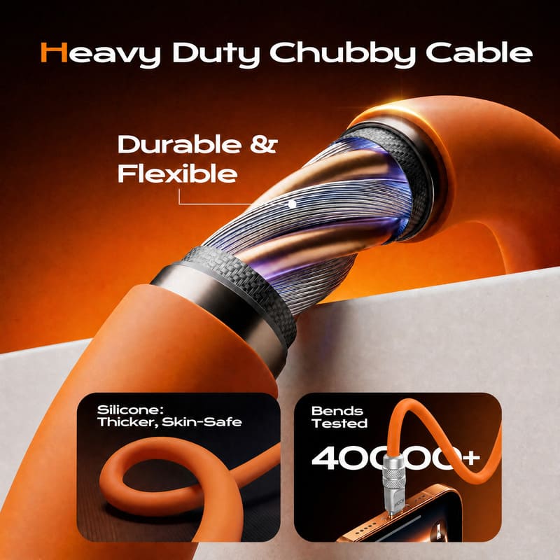 ChubbyCable Duo-Core Flex™ 2-in-1 USB-C to 100W USB-C & 5W Apple Watch Charging Cable - Image 7