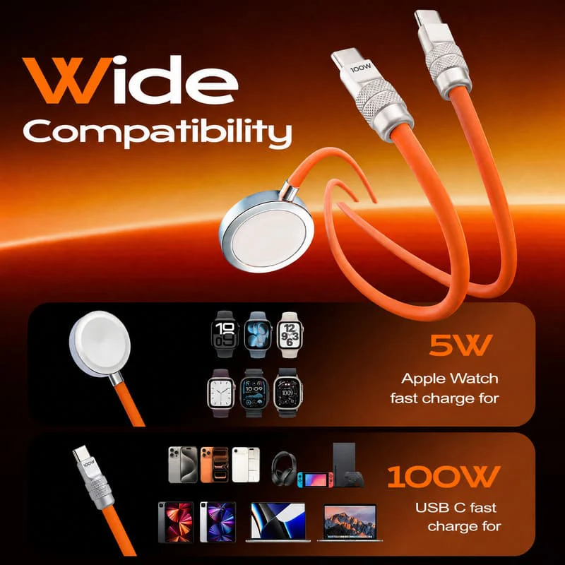 ChubbyCable Duo-Core Flex™ 2-in-1 USB-C to 100W USB-C & 5W Apple Watch Charging Cable - Image 9