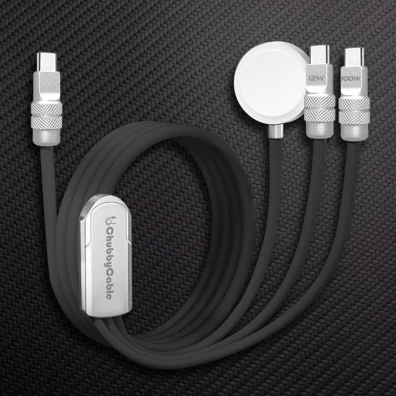 ChubbyCable Tri-Flex™  100W 3-in-1 Fast Charging Cable with Soft Silicone & Apple Watch Charger - Image 8