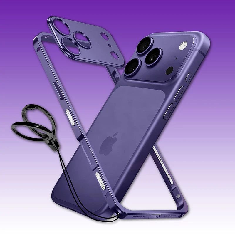 ChubbyArmor LiteGo - Ultra-Thin Metal Bumper Case With Lens Protector & GripRing Phone Stand For iPhone - Image 13