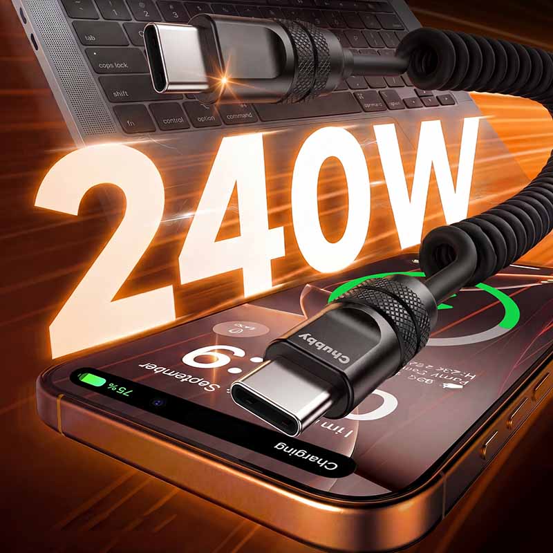 "Curly Chubby" 240W Coiled Fast Charging Cable for Car [240H Sag-Free] - Image 2
