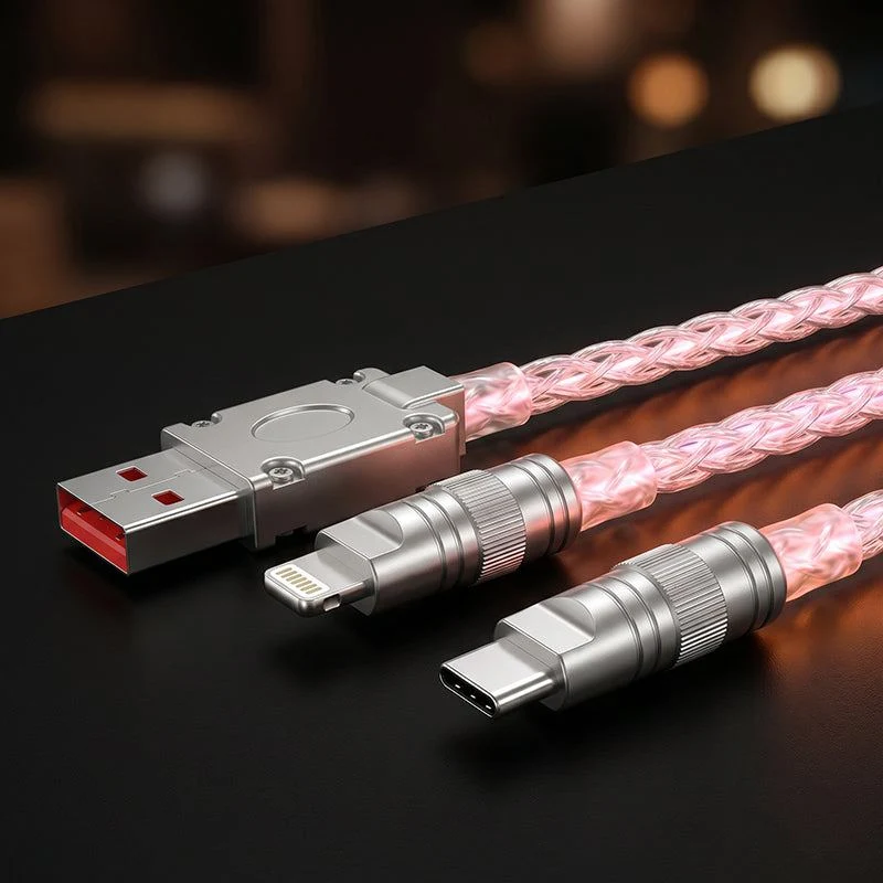 "Neon Chubby" RGB Illuminated Silver-Plated Fast Charging CarPlay Cable - Image 3